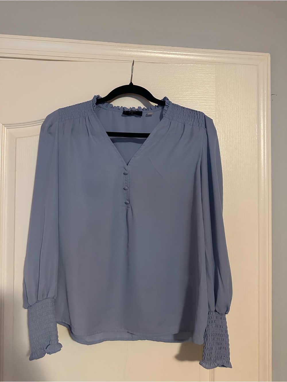 Tahari Soft Blue Button-Front V-Neck Blouse